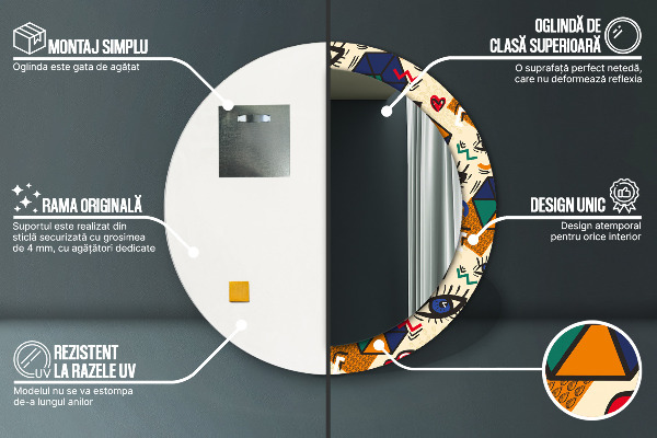 Lustro ramka z nadrukiem okrągłe Styl pop art