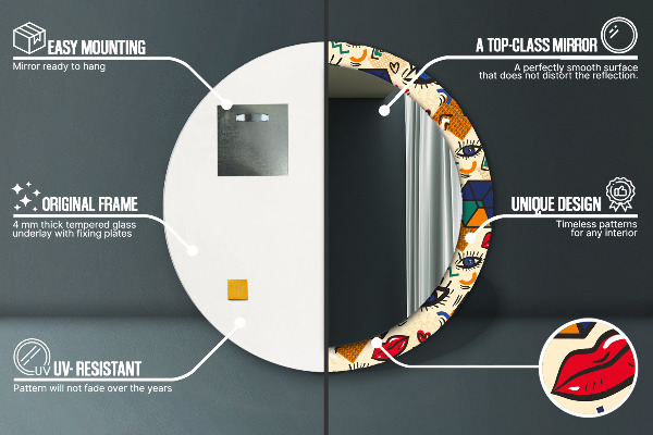 Lustro ramka z nadrukiem okrągłe Styl pop art