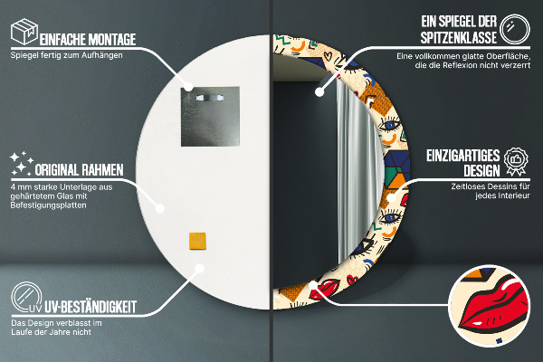 Lustro ramka z nadrukiem okrągłe Styl pop art