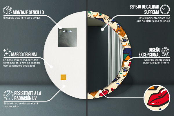 Lustro ramka z nadrukiem okrągłe Styl pop art