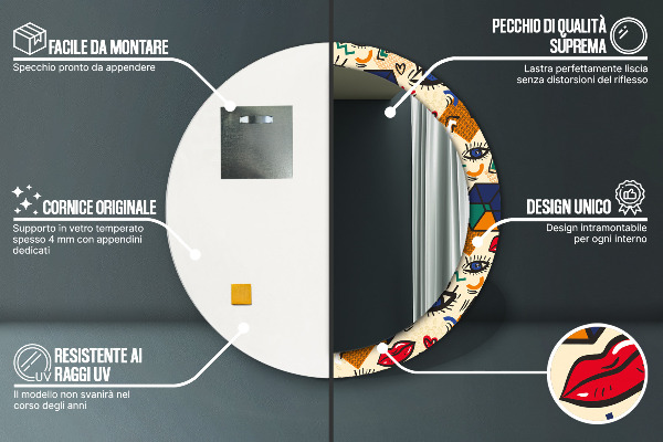 Lustro ramka z nadrukiem okrągłe Styl pop art