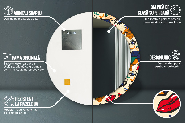 Lustro ramka z nadrukiem okrągłe Styl pop art