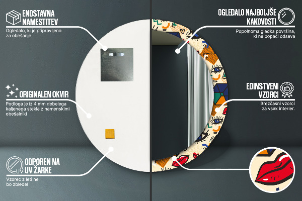 Lustro ramka z nadrukiem okrągłe Styl pop art