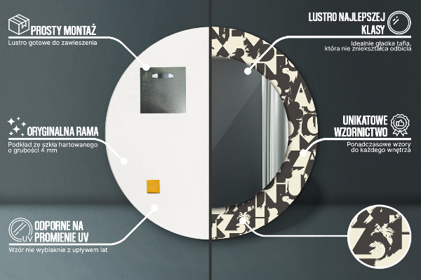 Lustro ścienne dekoracyjne okrągłe Abstrakcyjna typografia