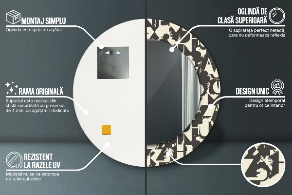 Lustro ścienne dekoracyjne okrągłe Abstrakcyjna typografia