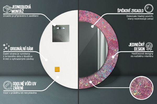 Lustro z drukowaną ramką okrągłe Festiwal kolorów