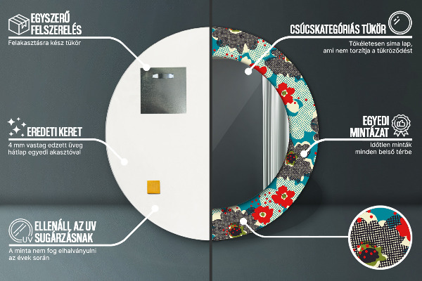 Lustro ramka z nadrukiem okrągłe Retro kwiaty wzór