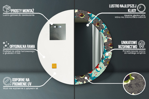 Lustro ramka z nadrukiem okrągłe Retro kwiaty wzór