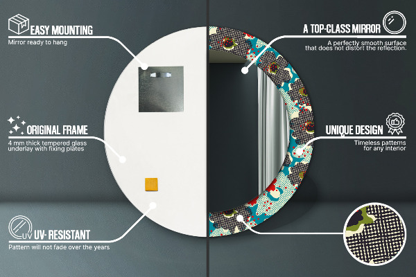 Lustro ramka z nadrukiem okrągłe Retro kwiaty wzór