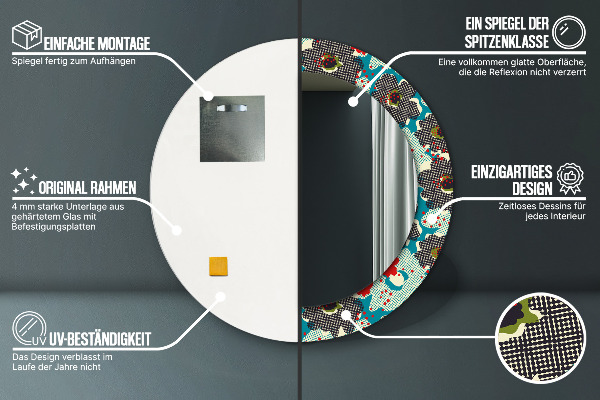 Lustro ramka z nadrukiem okrągłe Retro kwiaty wzór