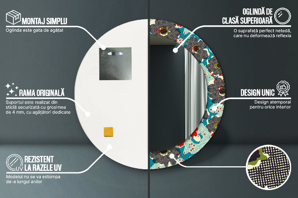 Lustro ramka z nadrukiem okrągłe Retro kwiaty wzór