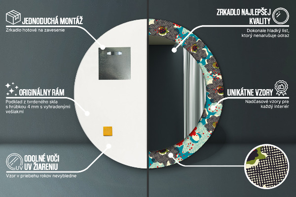 Lustro ramka z nadrukiem okrągłe Retro kwiaty wzór