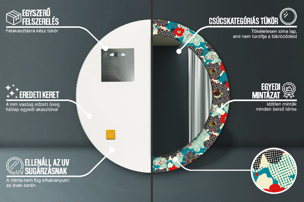 Lustro ramka z nadrukiem okrągłe Retro kwiaty wzór