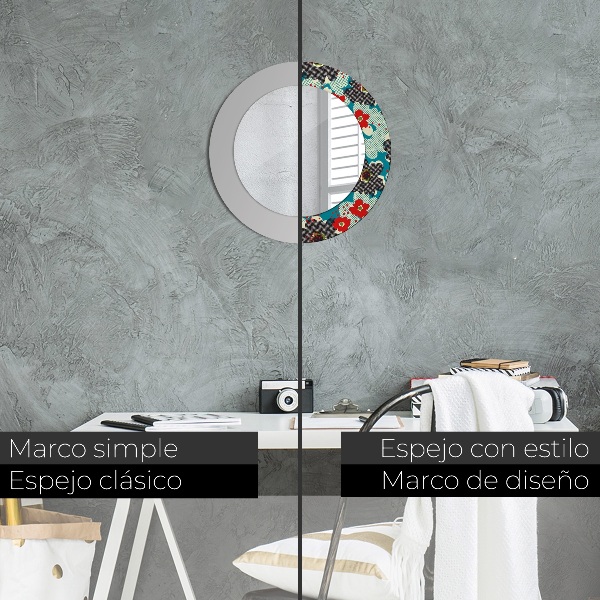 Lustro ramka z nadrukiem okrągłe Retro kwiaty wzór