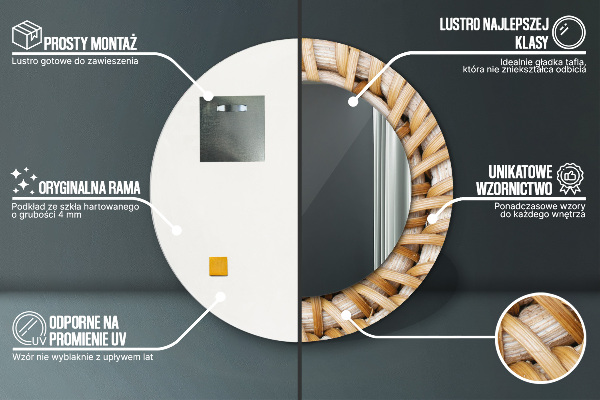 Lustro ramka z nadrukiem okrągłe Naturalny warkocz
