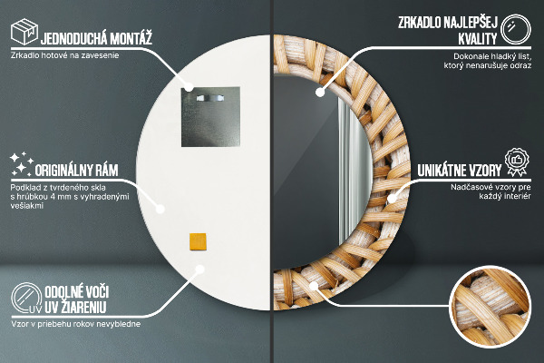 Lustro ramka z nadrukiem okrągłe Naturalny warkocz