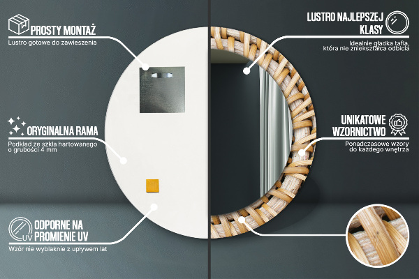 Lustro ramka z nadrukiem okrągłe Naturalny warkocz