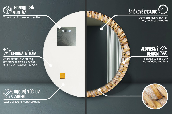 Lustro ramka z nadrukiem okrągłe Naturalny warkocz