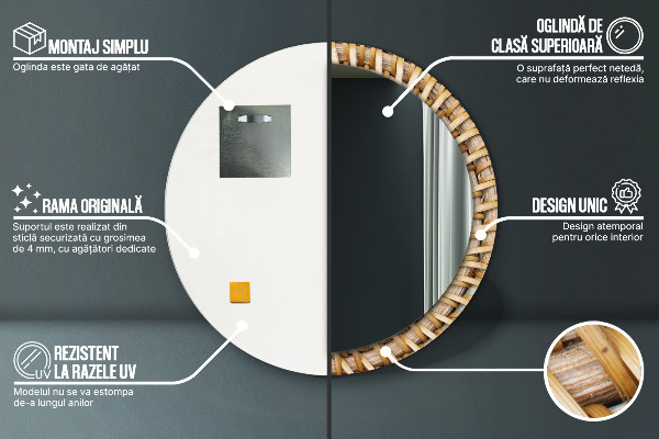 Lustro ramka z nadrukiem okrągłe Naturalny warkocz