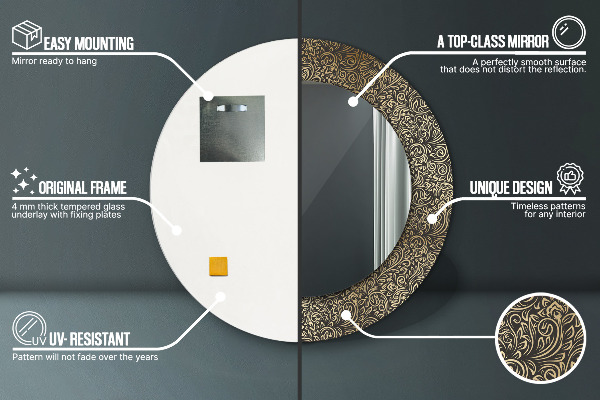 Lustro ramka z nadrukiem okrągłe Złote ornamenty