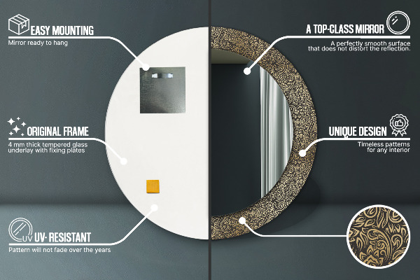 Lustro ramka z nadrukiem okrągłe Złote ornamenty