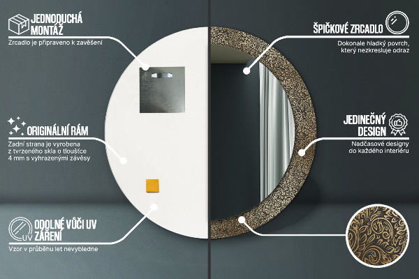 Lustro ramka z nadrukiem okrągłe Złote ornamenty