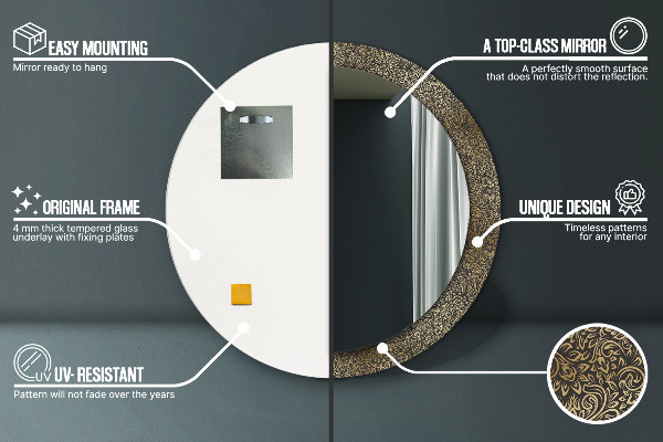 Lustro ramka z nadrukiem okrągłe Złote ornamenty