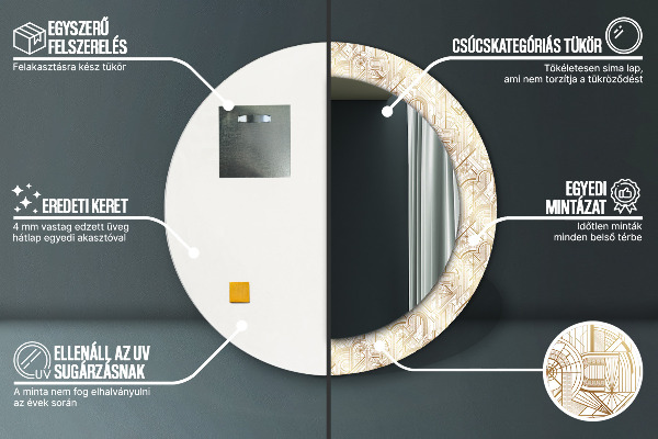 Lustro z drukowaną ramką okrągłe Kompozycja art deco