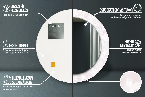 Lustro z drukowaną ramką okrągłe Delikatna tekstura roccoco