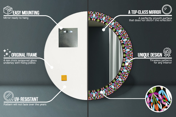 Lustro z drukowaną ramką okrągłe Psychodeliczny wzór mandali