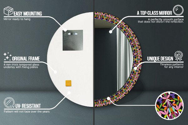 Lustro z drukowaną ramką okrągłe Psychodeliczny wzór mandali
