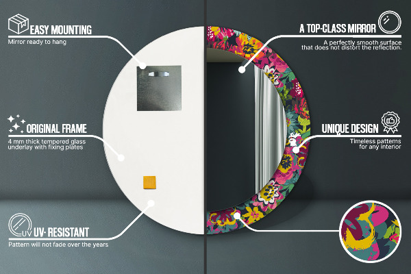 Lustro ścienne dekoracyjne okrągłe Ręcznie malowane kwiaty