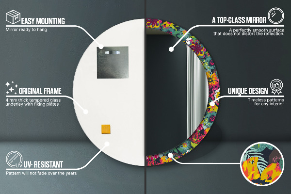 Lustro ścienne dekoracyjne okrągłe Ręcznie malowane kwiaty