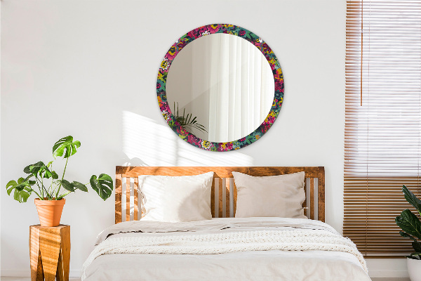 Lustro ścienne dekoracyjne okrągłe Ręcznie malowane kwiaty