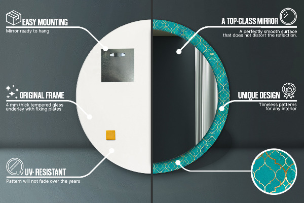Lustro ścienne dekoracyjne okrągłe Kompozycja zielona i złota