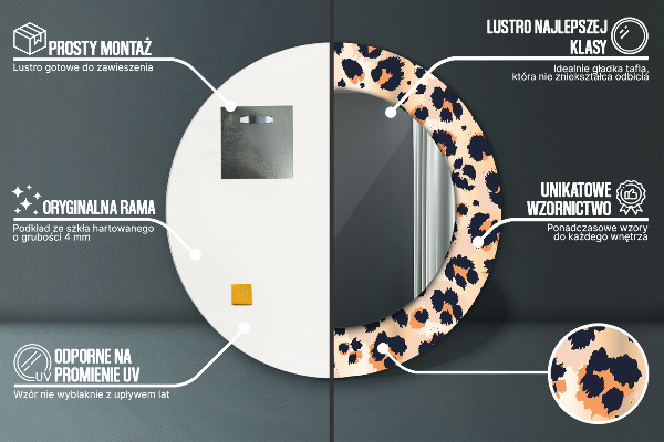 Lustro z drukowaną ramką okrągłe Dziki wzór