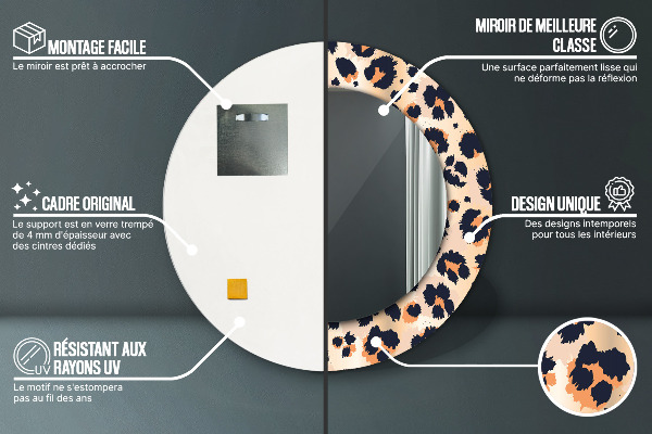 Lustro z drukowaną ramką okrągłe Dziki wzór