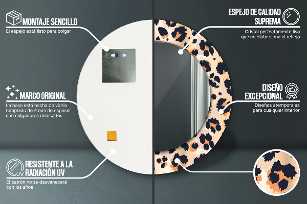 Lustro z drukowaną ramką okrągłe Dziki wzór