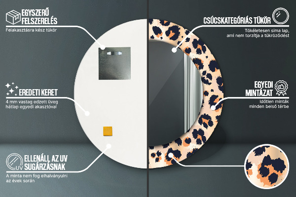 Lustro z drukowaną ramką okrągłe Dziki wzór