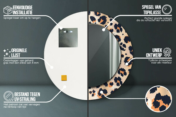 Lustro z drukowaną ramką okrągłe Dziki wzór