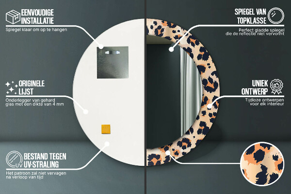 Lustro z drukowaną ramką okrągłe Dziki wzór