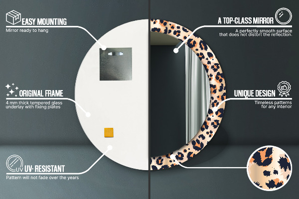 Lustro z drukowaną ramką okrągłe Dziki wzór