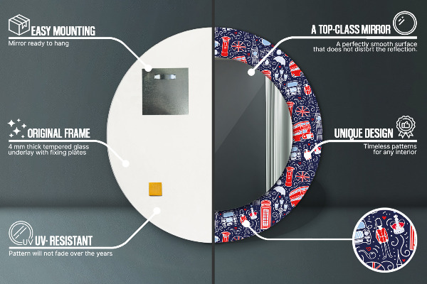 Lustro z drukowaną ramką okrągłe Symbol londynu