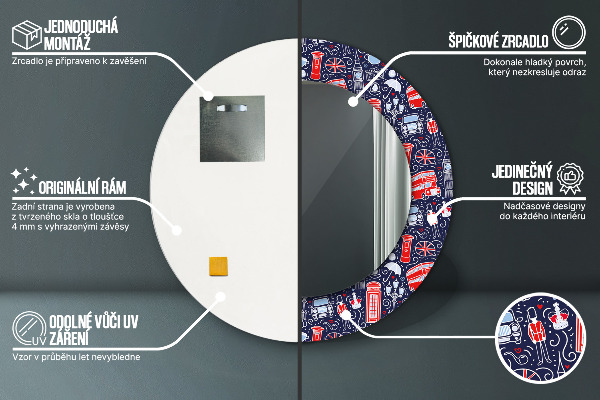 Lustro z drukowaną ramką okrągłe Symbol londynu