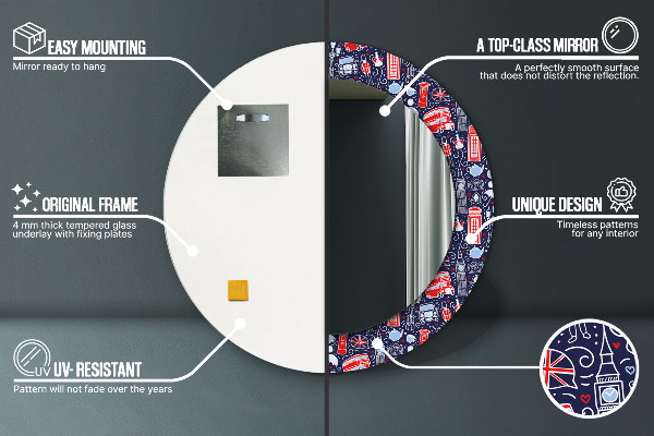 Lustro z drukowaną ramką okrągłe Symbol londynu