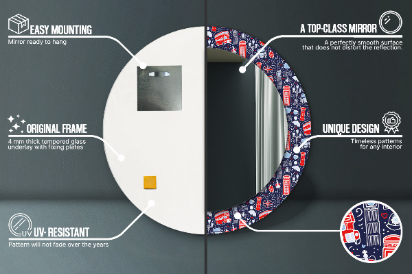 Lustro z drukowaną ramką okrągłe Symbol londynu