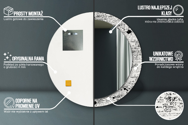 Lustro ścienne dekoracyjne okrągłe Wzór bazgrołów