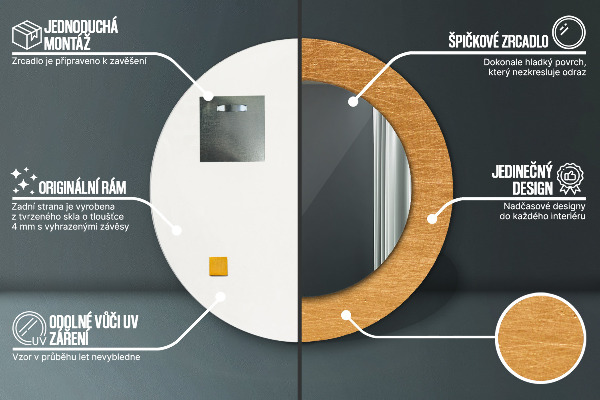 Lustro ścienne dekoracyjne okrągłe Metalowa powierzchnia