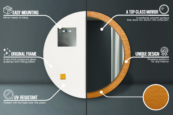 Lustro ścienne dekoracyjne okrągłe Metalowa powierzchnia