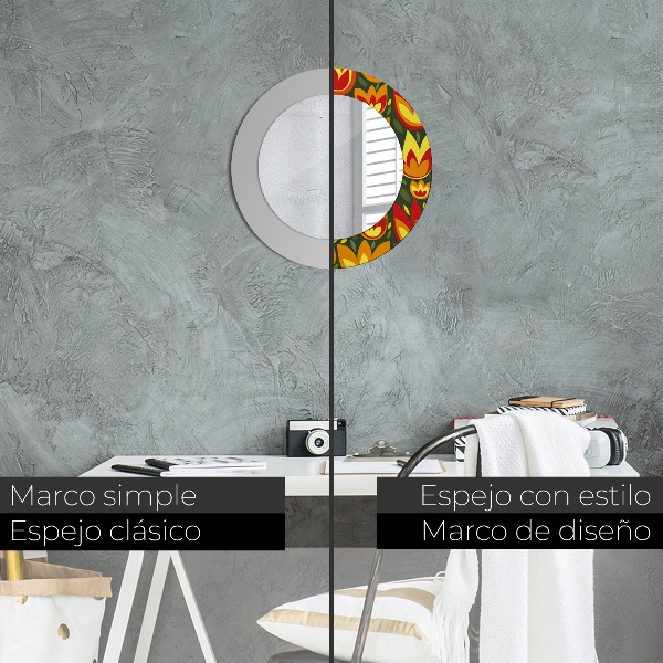 Lustro z drukowaną ramką okrągłe Tulipany retro